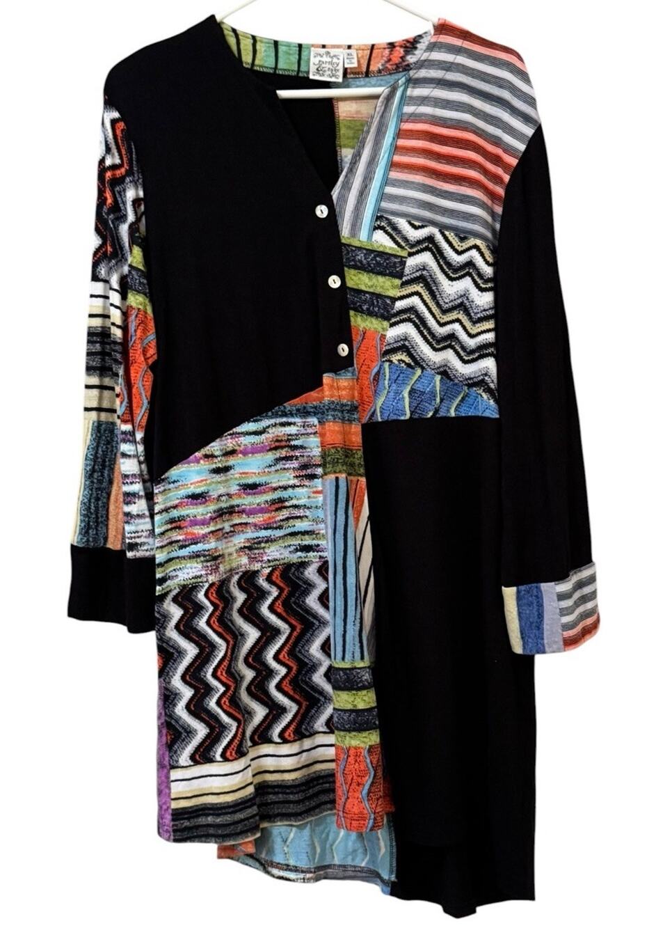 Parsley & Sage Tunic Top Women Size XL Stretch V Neck Buttons Lagenlook Artsy